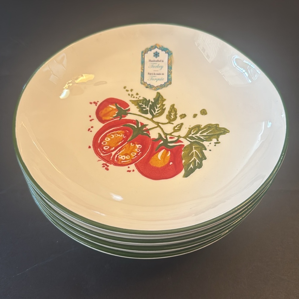 4pc PAPART SERAMIK Handcrafted In Turkey Pasta Salad Bowl - Tomatoes On A Vine - Picture 2 of 13
